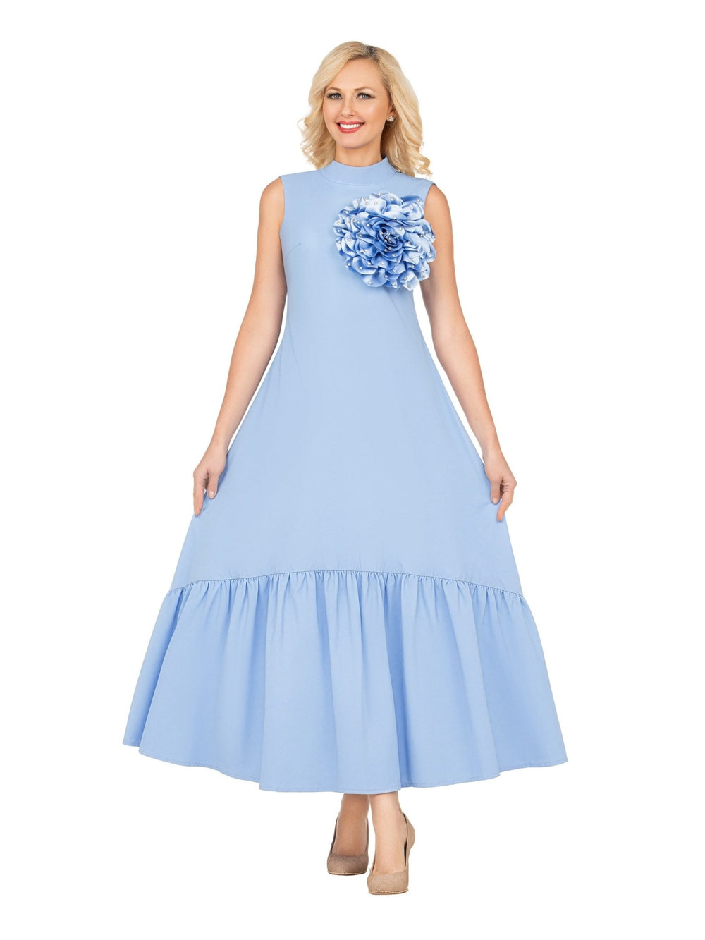 Luxury Flare Dress with Handcrafted Floral Detail - Krown Elle