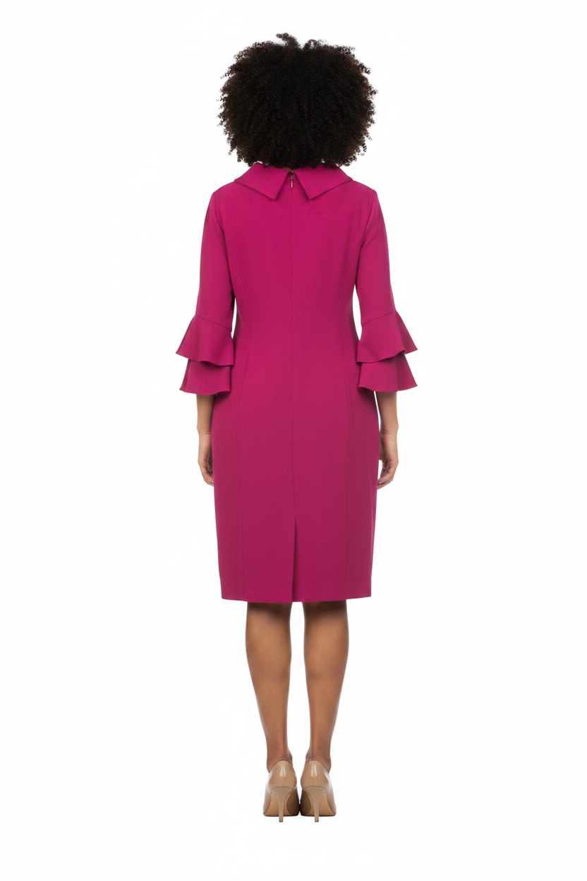 Draped Collar Bell Sleeve Shift Dress