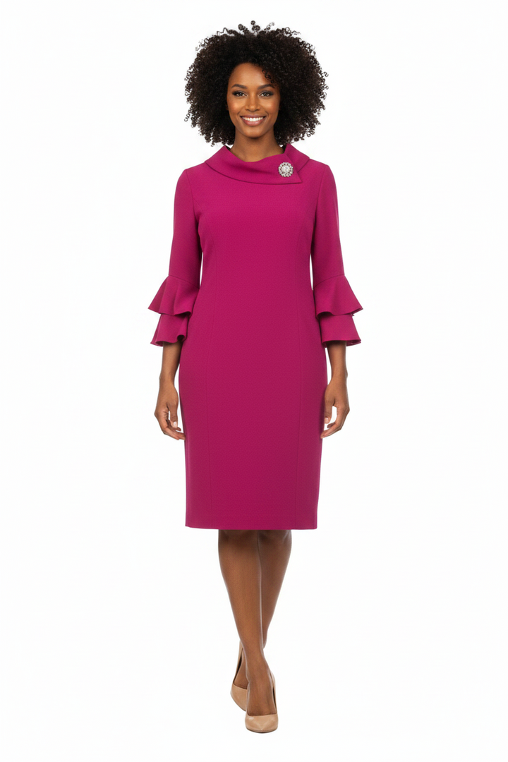 Draped Collar Bell Sleeve Shift Dress