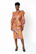 Metallic Abstract Peplum Skirt Suit - Front