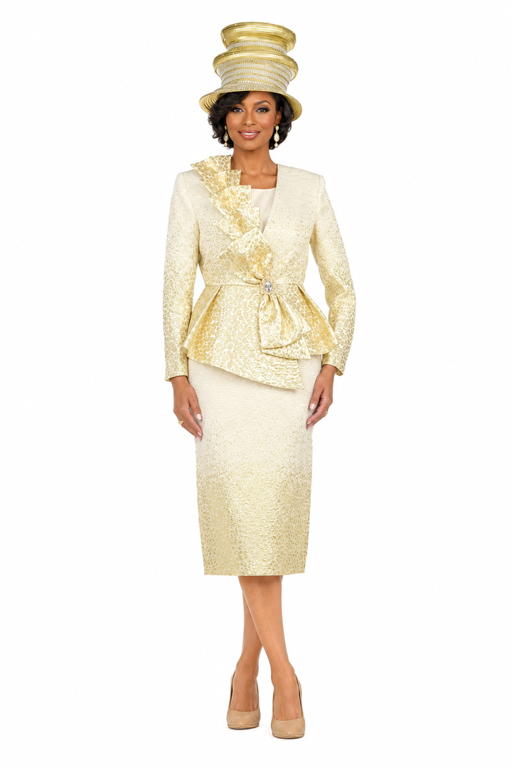 Metallic Brocade 3-Piece Peplum Skirt Suit