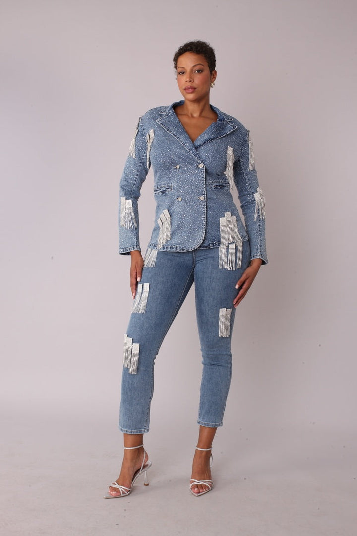 Metallic Fringe Cropped Jeans -82531