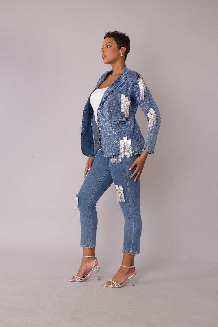 Metallic Fringe Cropped Jeans -82531