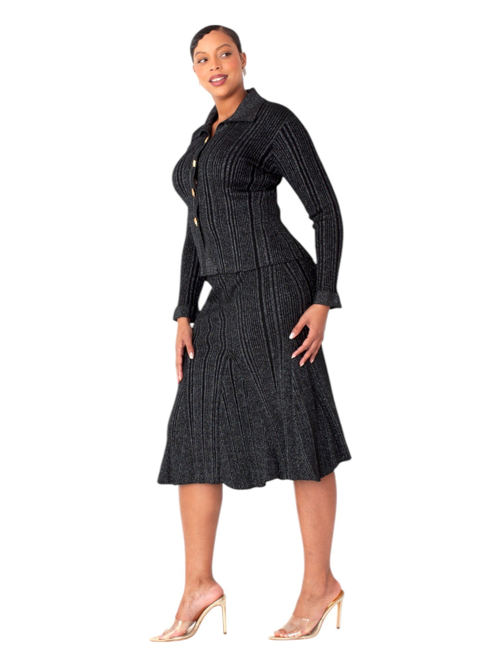 Metallic Sheen Ribbed Knit Set- 51002