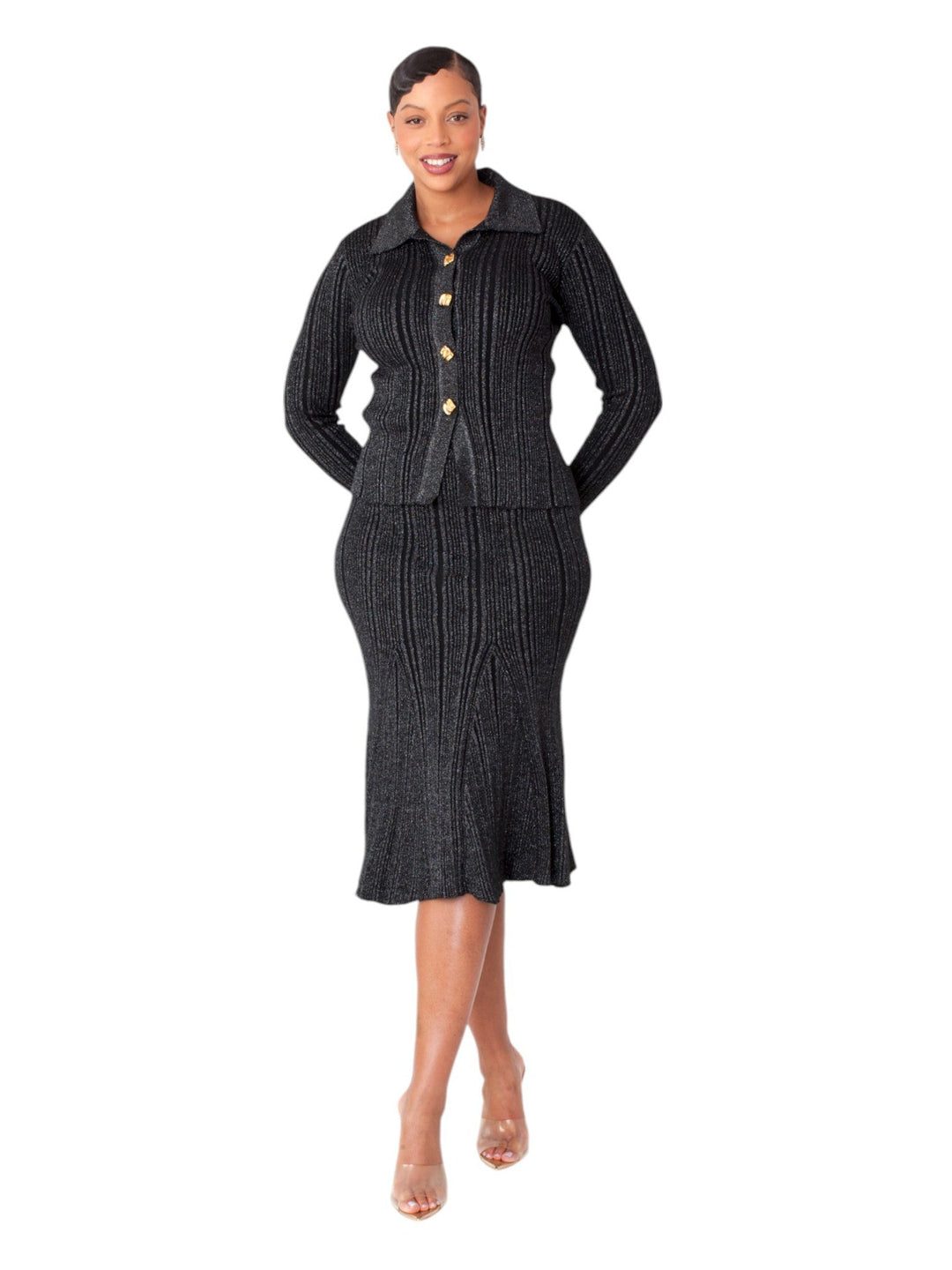 Metallic Sheen Ribbed Knit Set- 51002