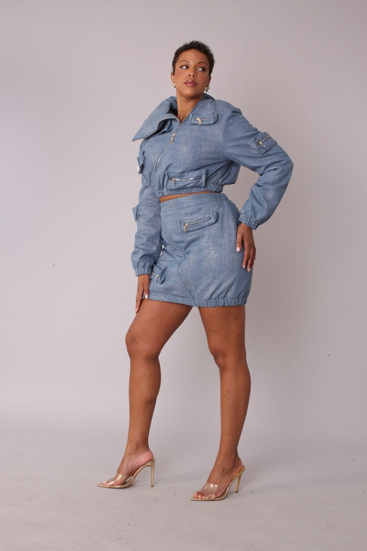 Metallic Shimmer Cropped Bomber Jacket  -82592