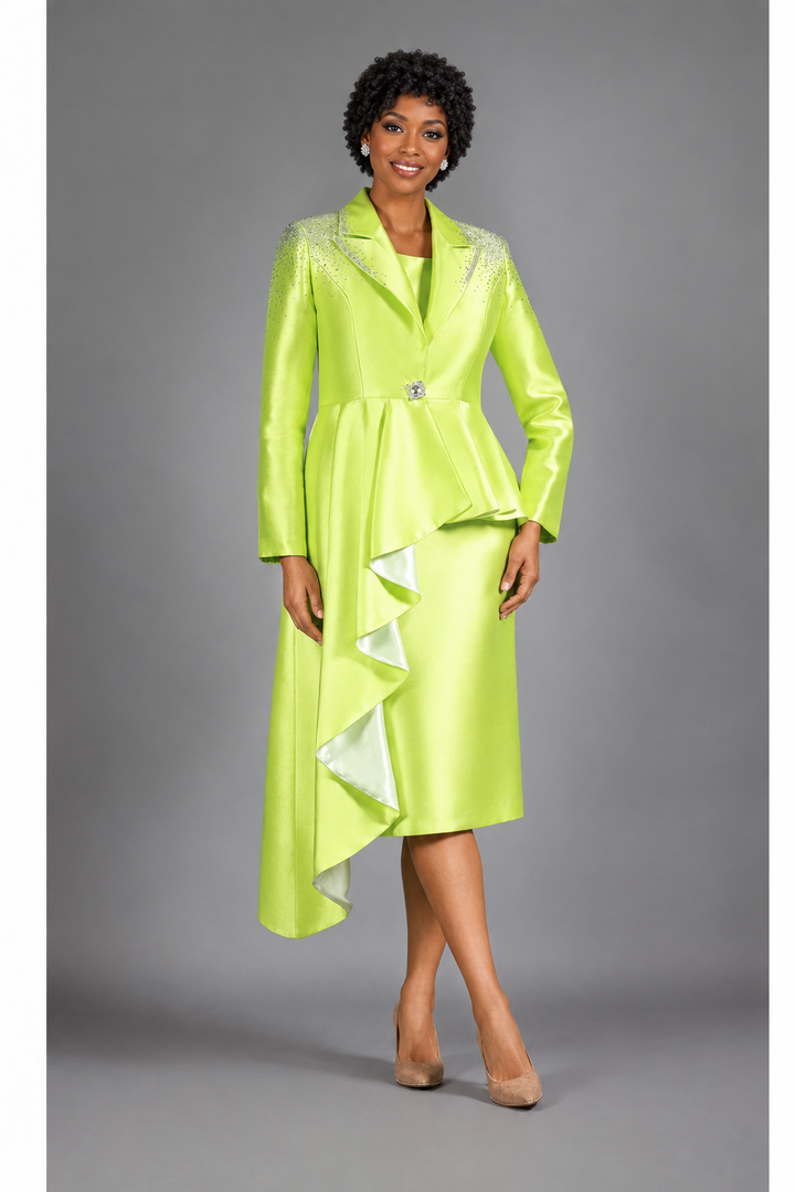 3pc Silky Twl Skt Suit w/ Uneven Rfl Stoned Jkt