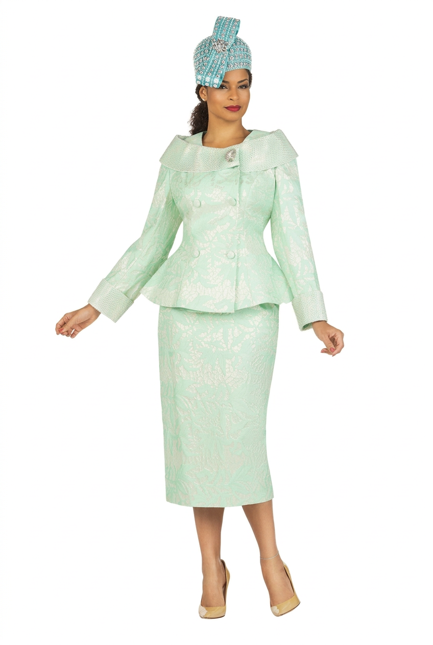 2pc Dbl-brstd Brocade Skirt Suit w/ Brooch