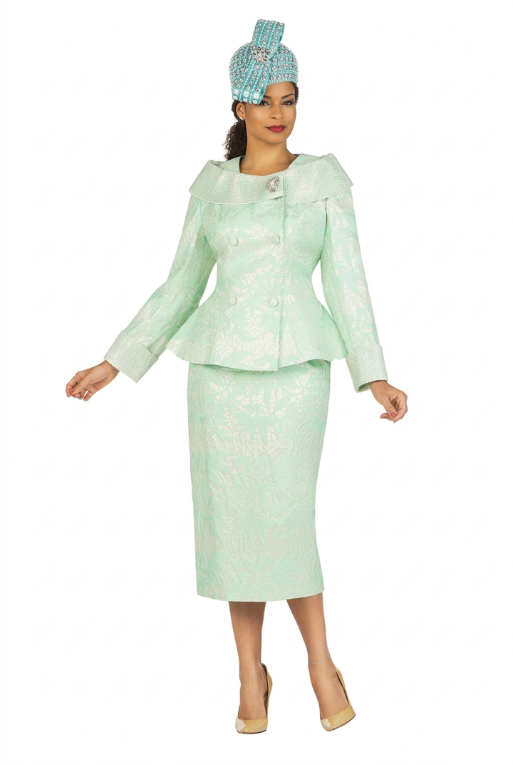 2pc Dbl-brstd Brocade Skirt Suit w/ Brooch