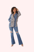 Mixed Media Denim and Houndstooth Blazer- 82012
