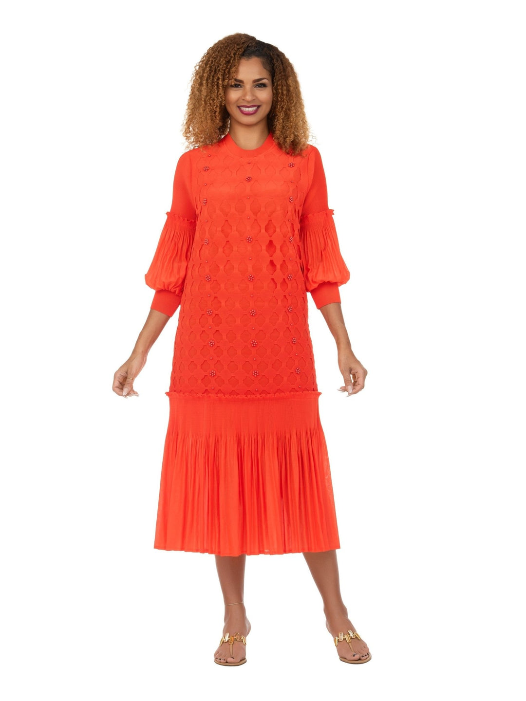 Modern Elegance Beaded Midi Dress in Pleats - Krown Elle