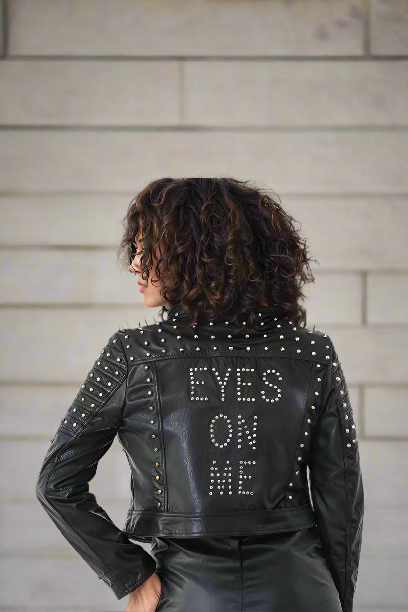 Multi Colored Studded Leather Jacket -81752