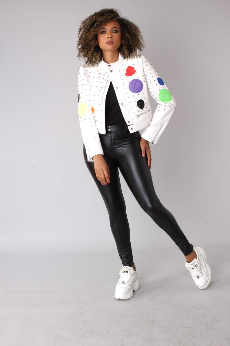 Multi Colored Studded Leather Jacket -81752