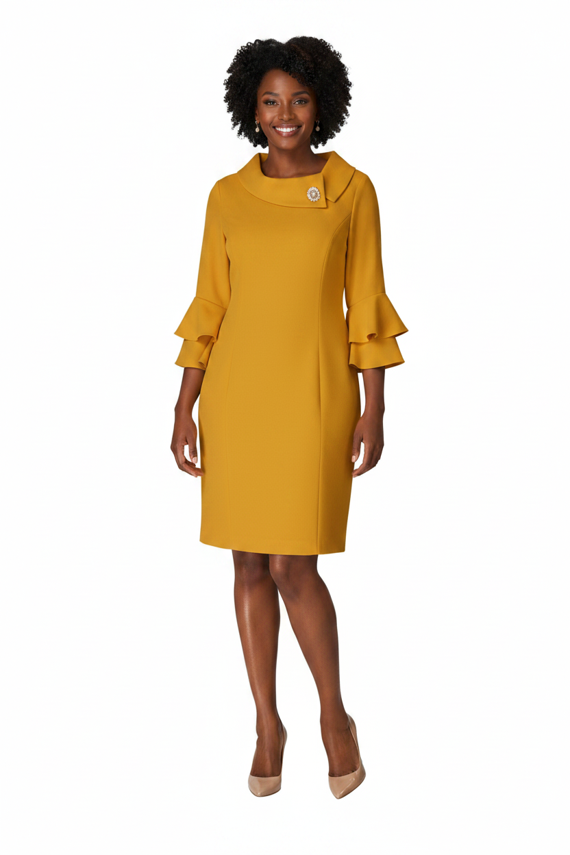 Draped Collar Bell Sleeve Shift Dress-Plus
