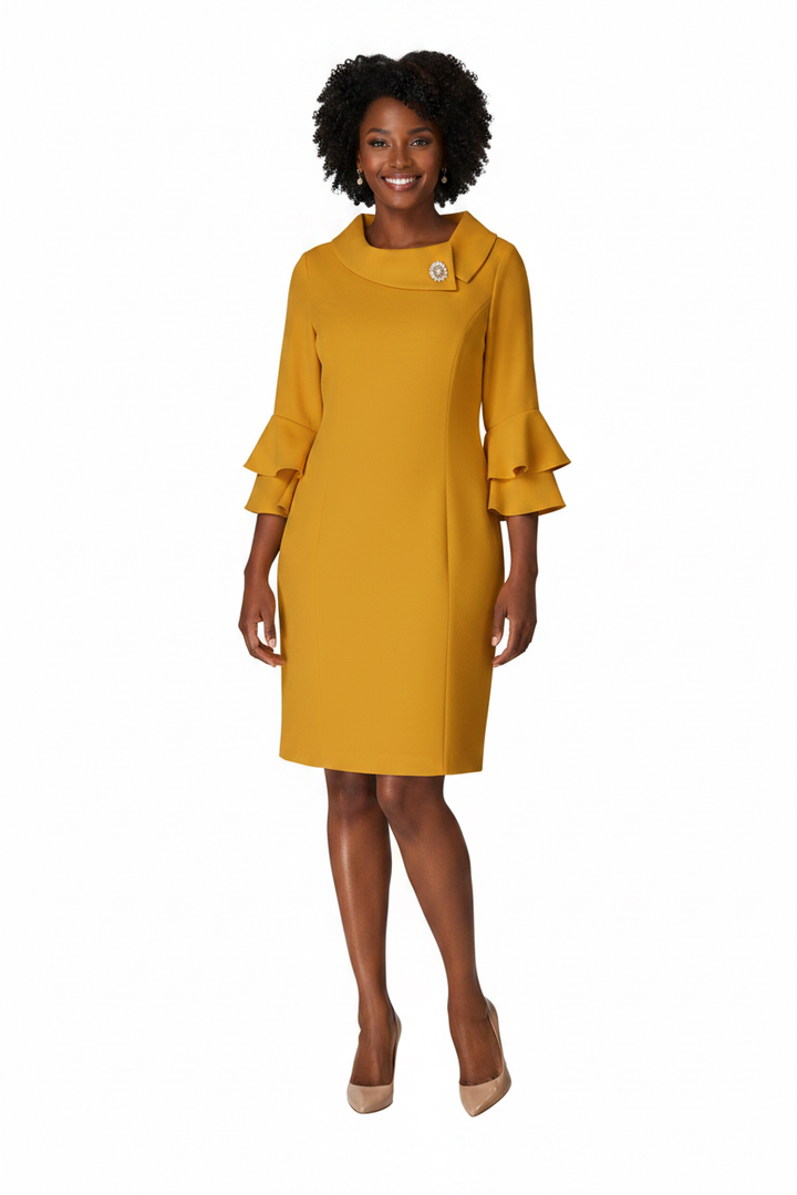 Draped Collar Bell Sleeve Shift Dress-Plus