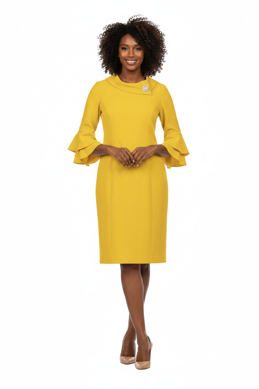 Draped Collar Bell Sleeve Shift Dress-Plus