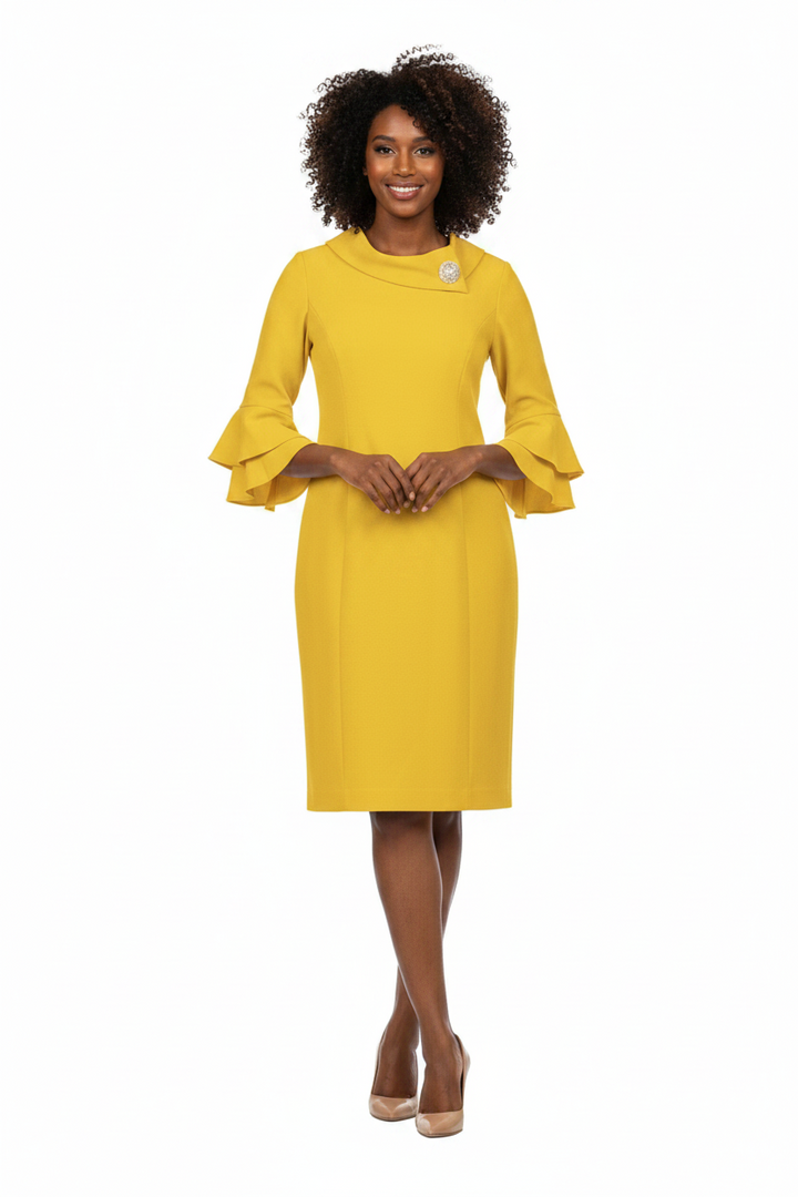 Draped Collar Bell Sleeve Shift Dress-Plus