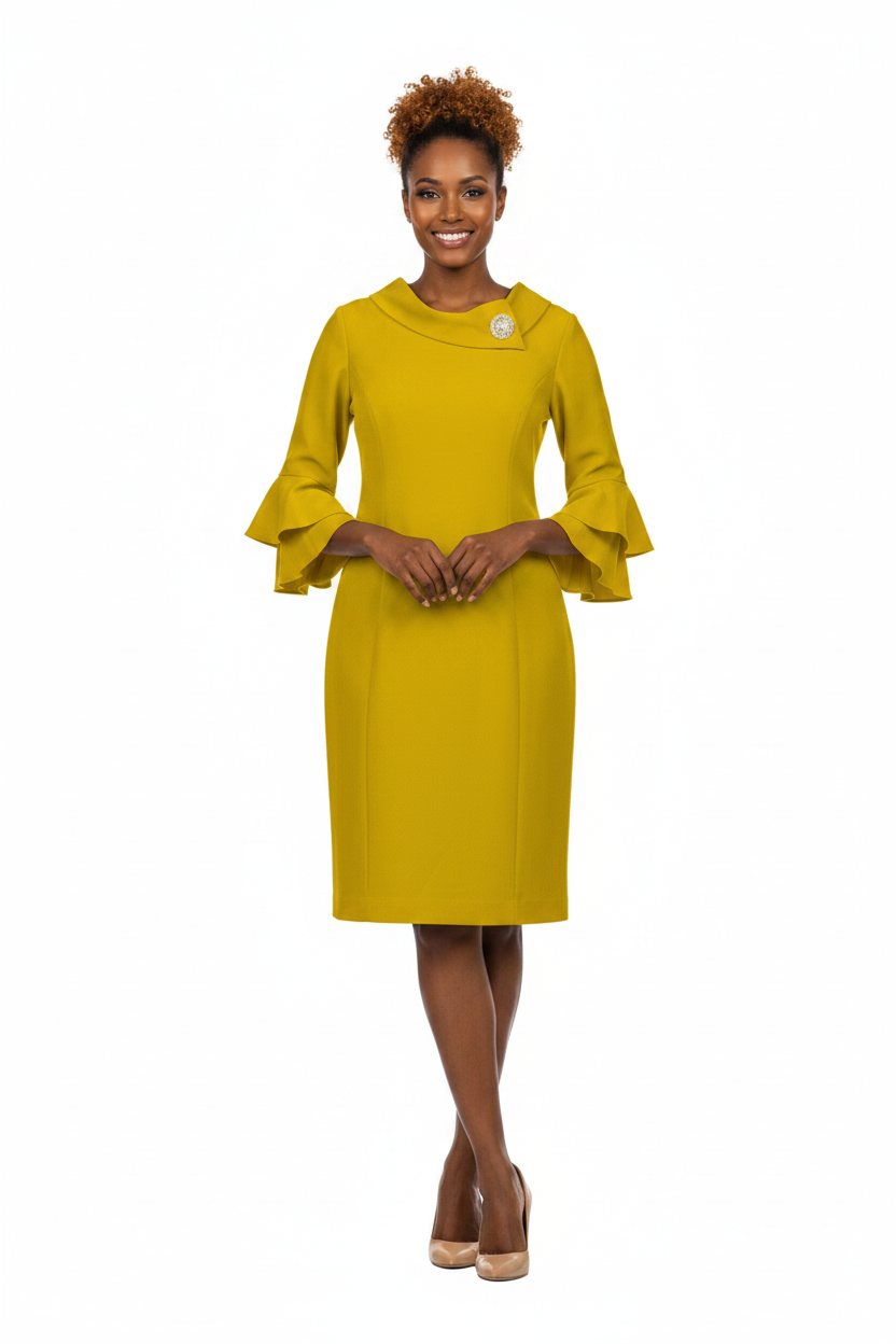 Draped Collar Bell Sleeve Shift Dress-Plus