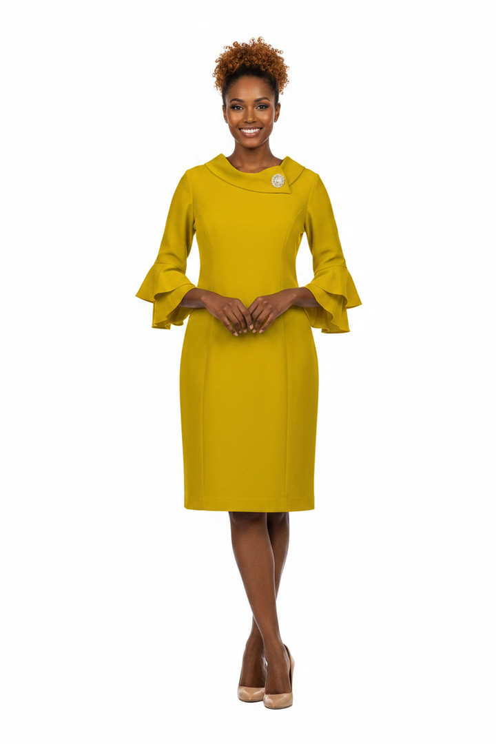 Draped Collar Bell Sleeve Shift Dress-Plus