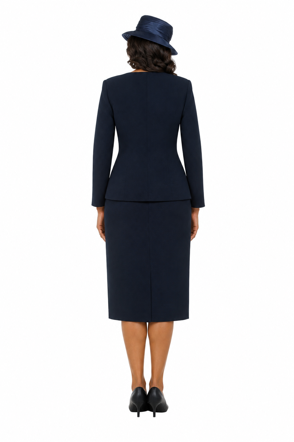 3pc Collarless Rhinestone Buckle Skirt Suit - Plus