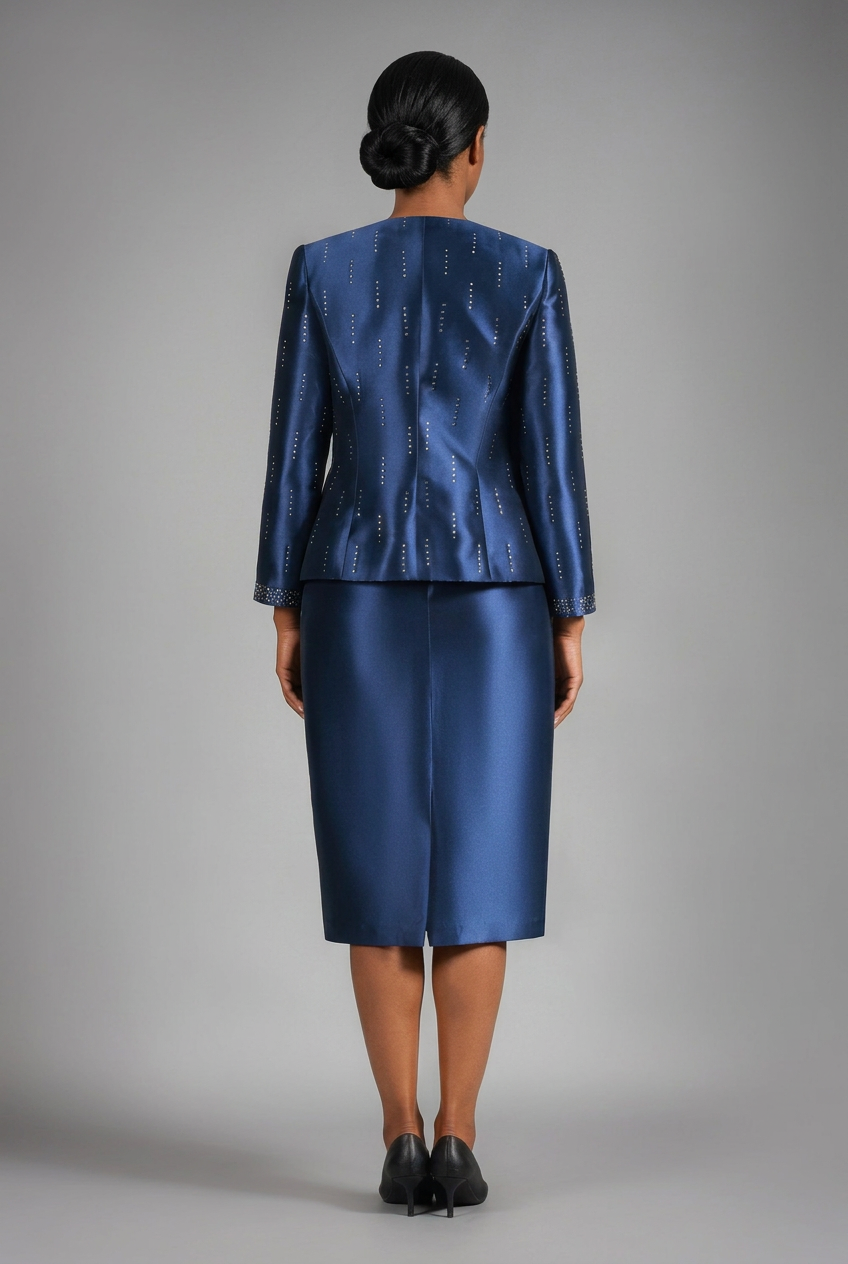 3pc Silky Twill Skt Suit w/ Meteoric Stones