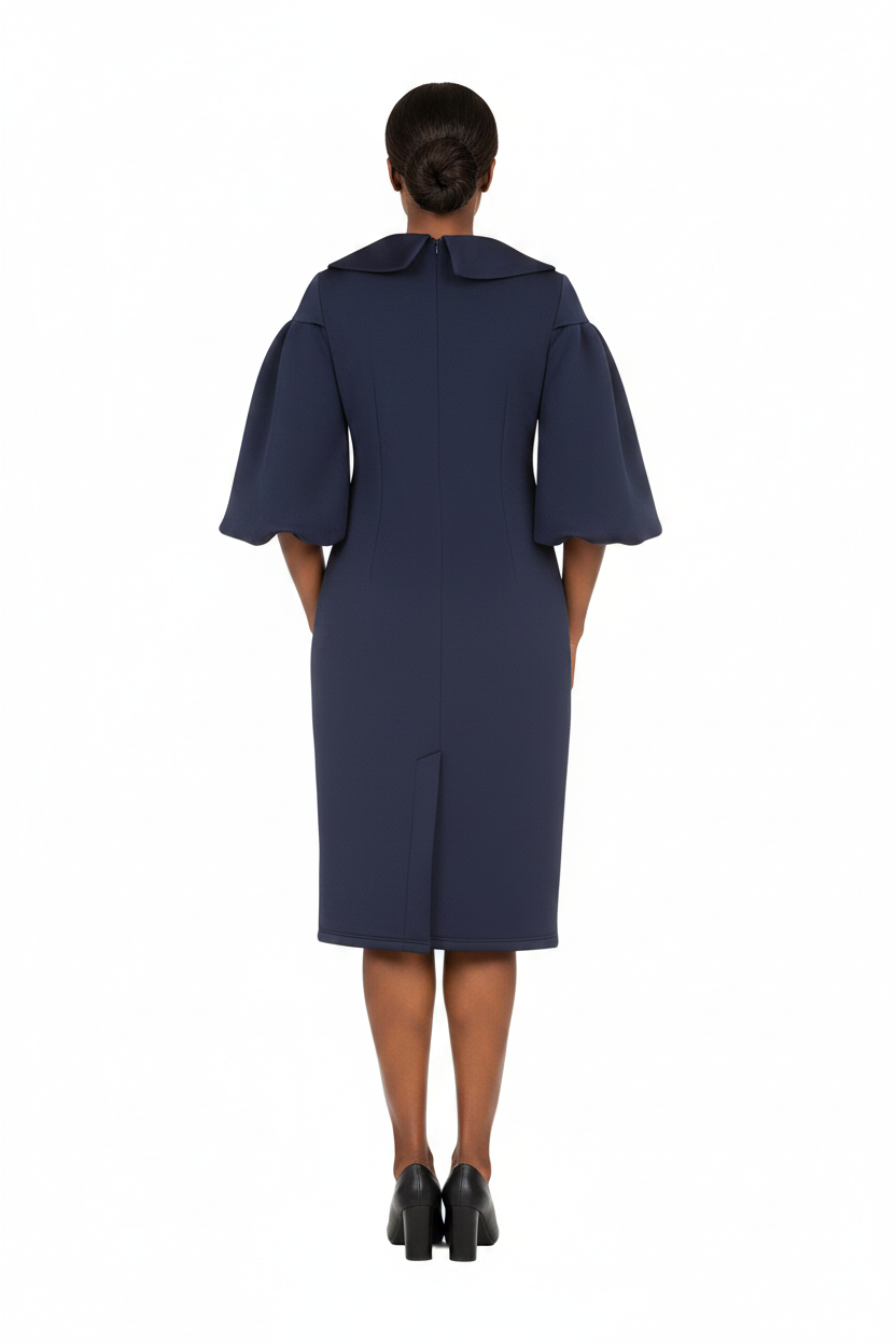 Scuba Shift Dress w/ Portrait Collar&Ballon Slv