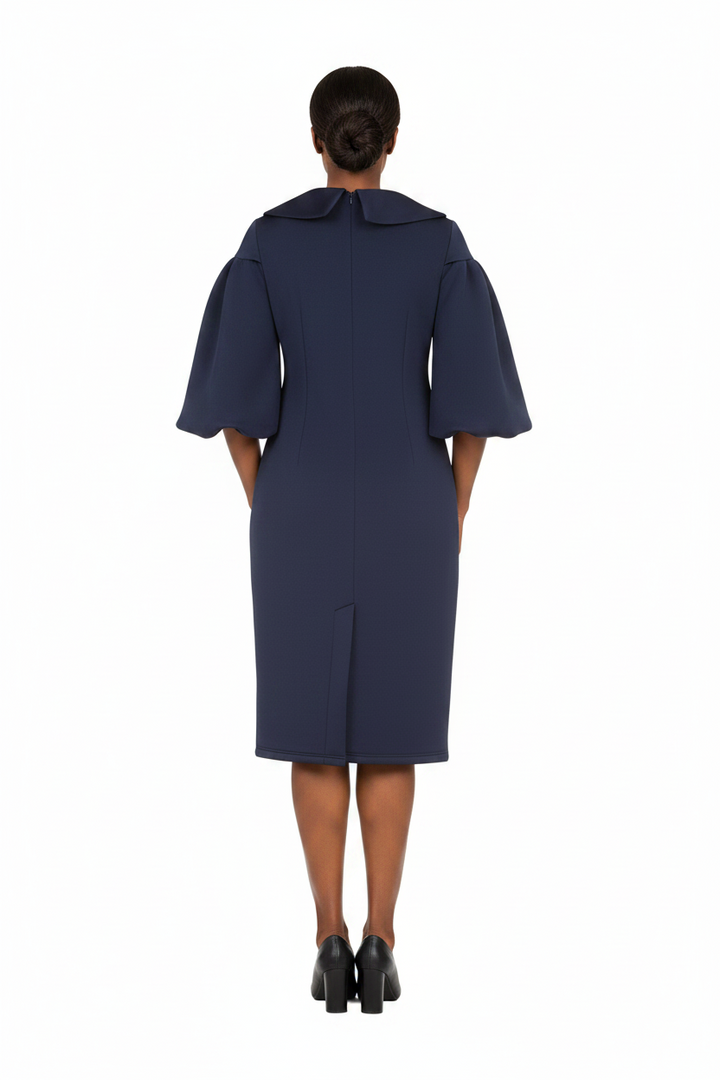 Scuba Shift Dress w/ Portrait Collar&Ballon Slv