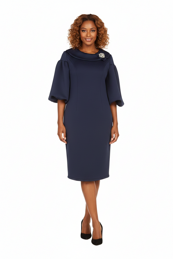 Scuba Shift Dress w/ Portrait Collar&Ballon Slv