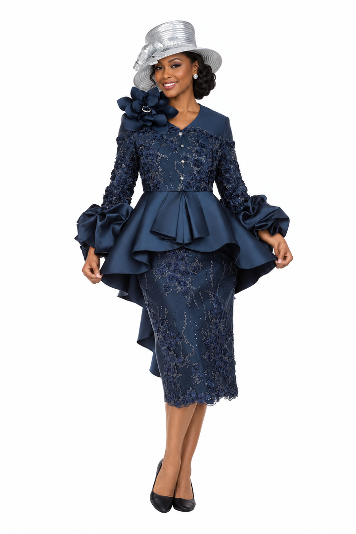 Sculpted Elegance Floral Lace 2pc Skirt Suit-Plus