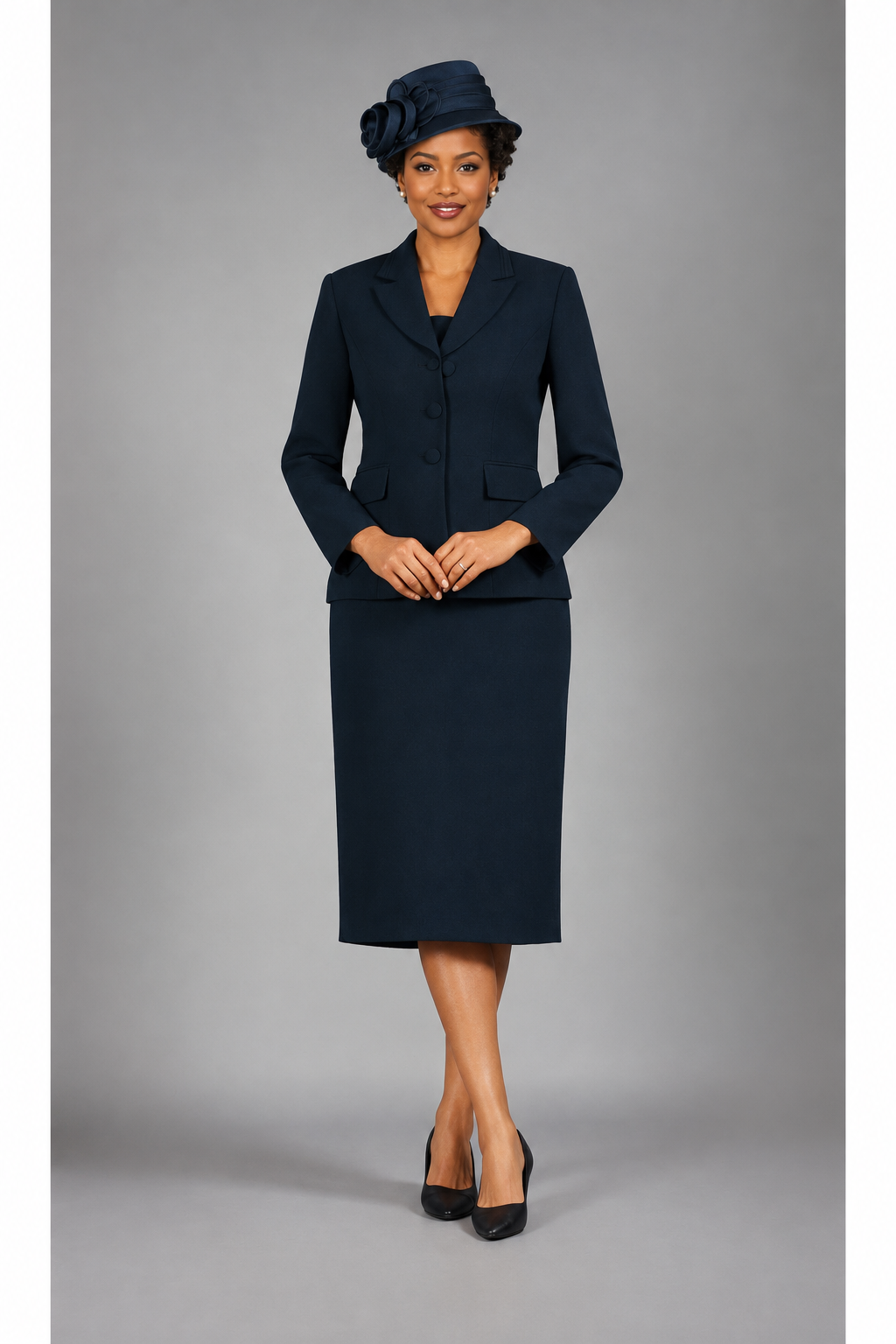2pc Notch Layered Collar 3-Button Skt Suit
