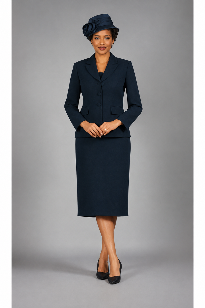 2pc Notch Layered Collar 3-Button Skt Suit