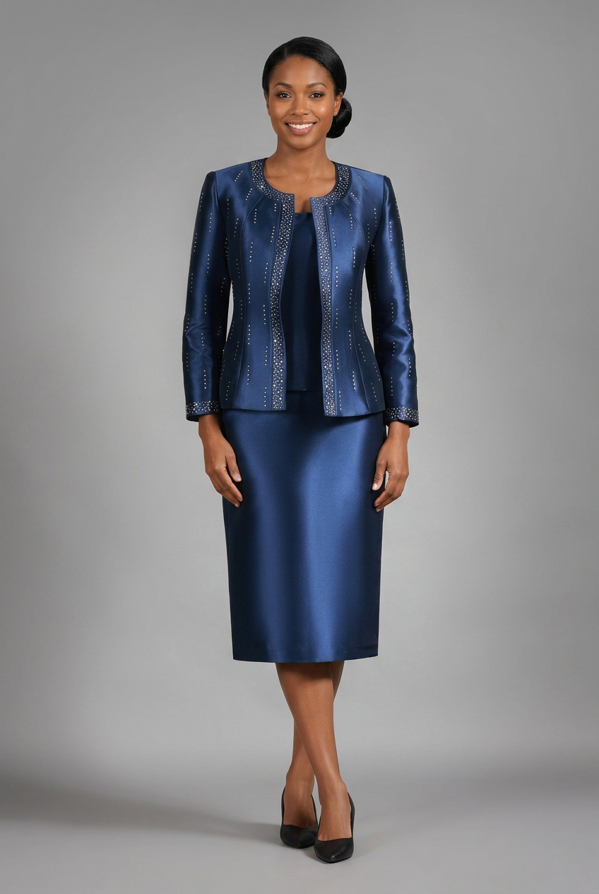 3pc Silky Twill Skt Suit w/ Meteoric Stones