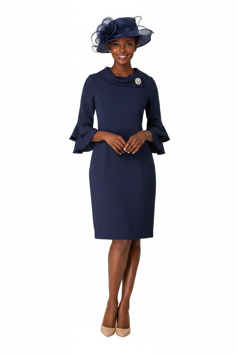 Draped Collar Bell Sleeve Shift Dress