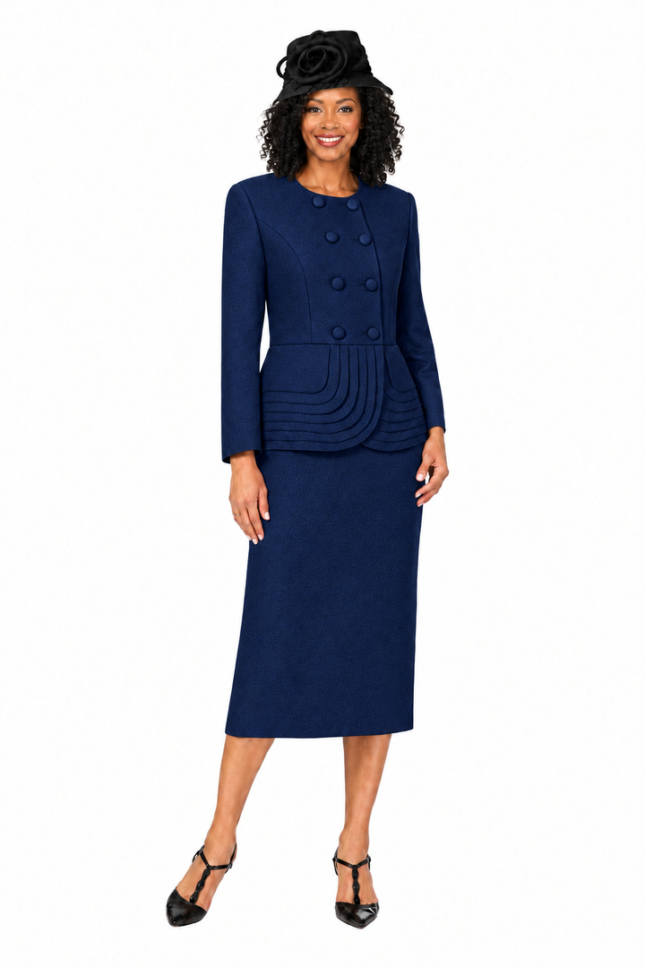 2pc Dbl Brstd Tiered Peplum Jkt Skt Suit