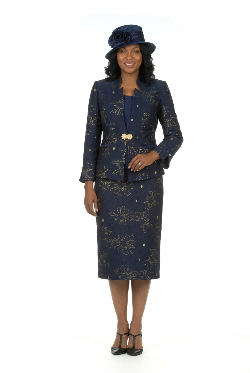 3pc Brocade Emb Skrt Suit w/ Decor Ribbons-Plus