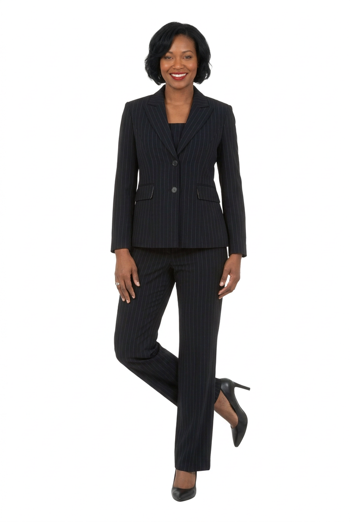 2pc Notch Collar Jkt+Pants Suit-Plus