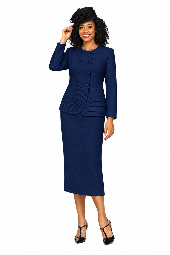 2pc Dbl Brstd Tiered Peplum Jkt Skt Suit