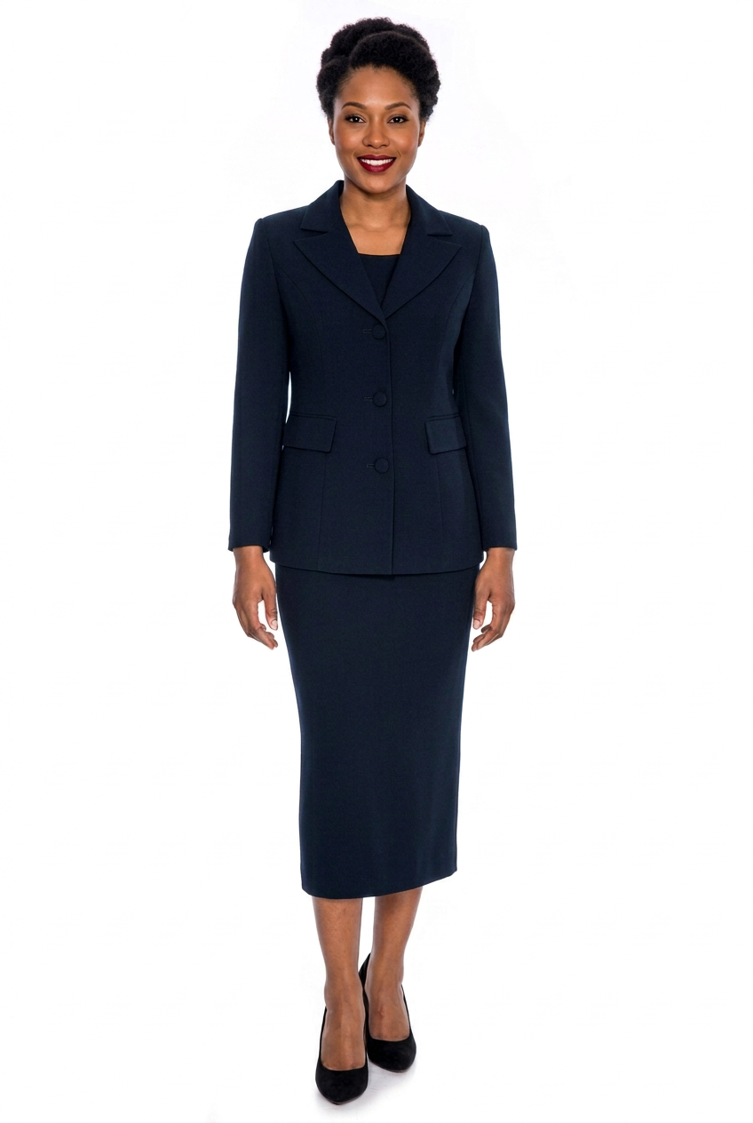 2pc Notch Collar 3-button Skirt Suit-Plus
