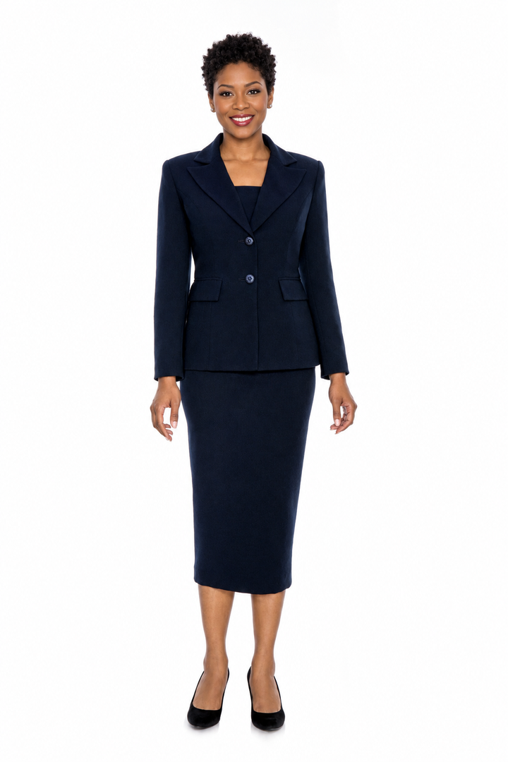Classic Two-Button Blazer & Midi Skirt Suit Set