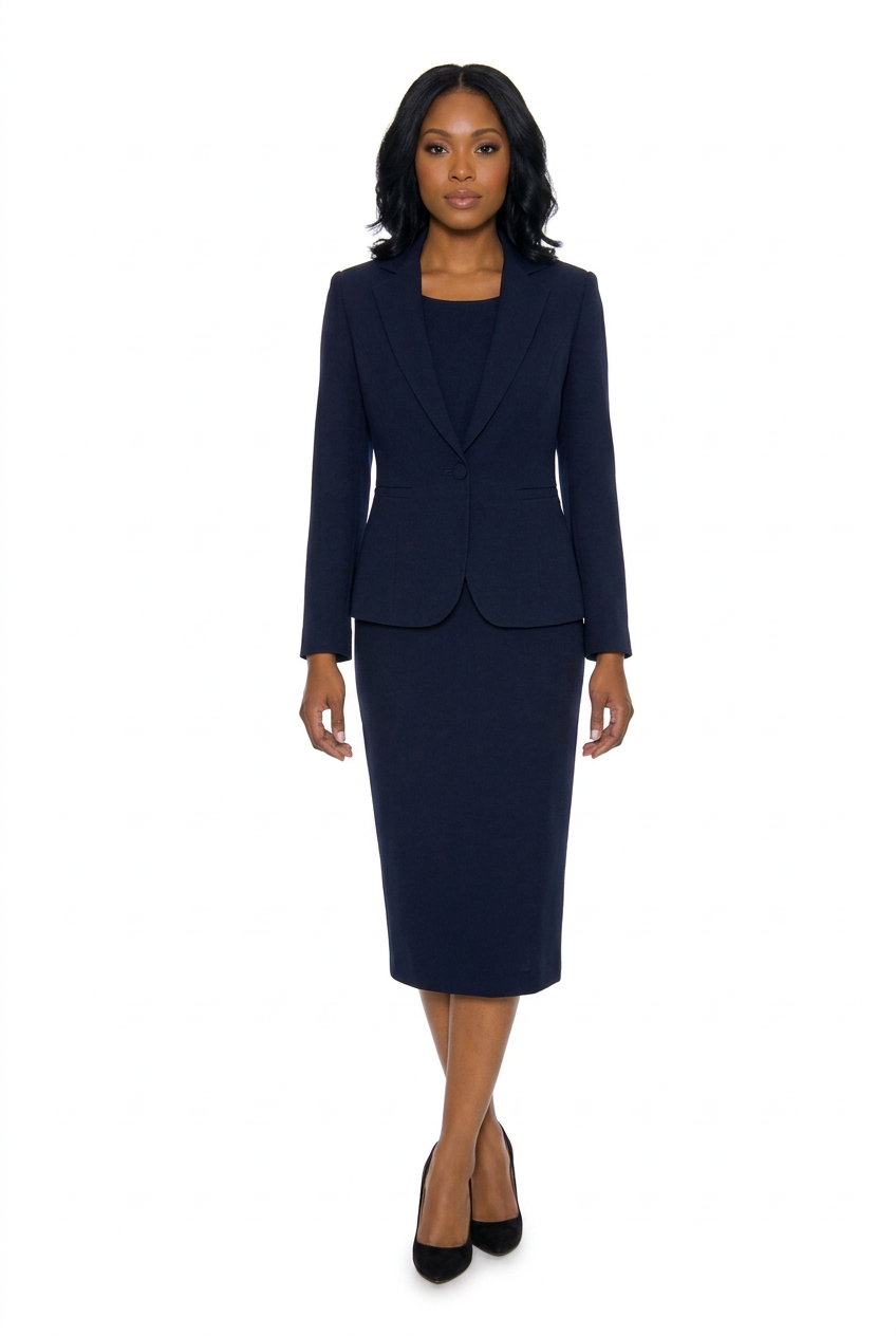 3pc Basic Notch Collar 1-button Skirt Suit