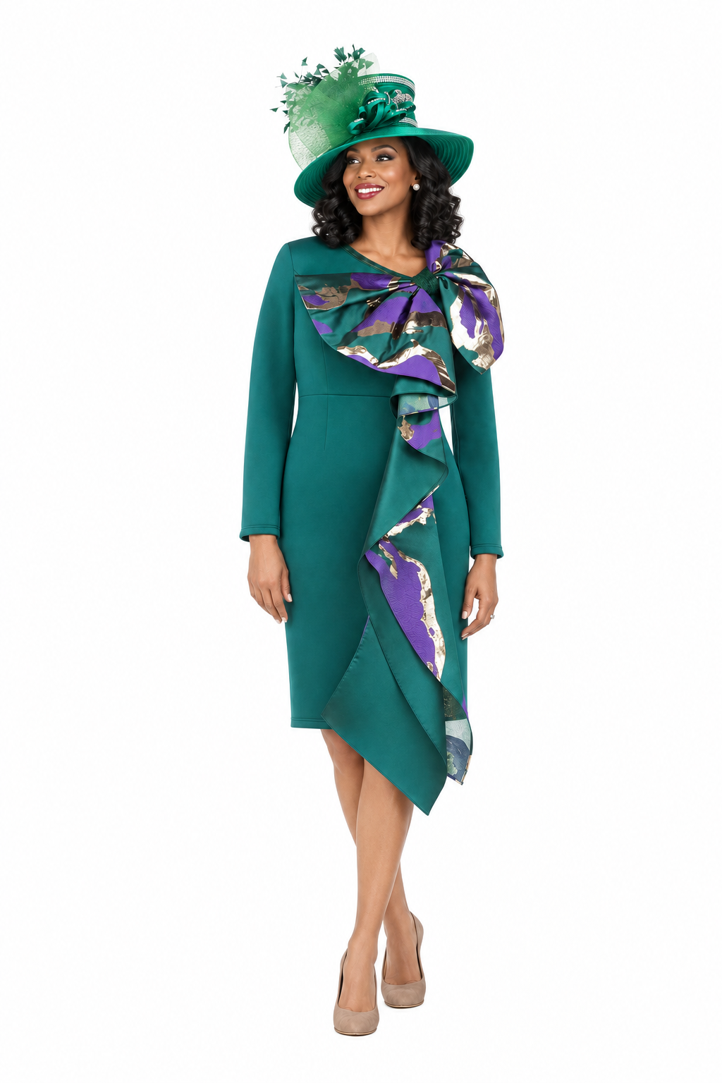 Scuba Sheath Dress with Statement Bow & Sash-Plus