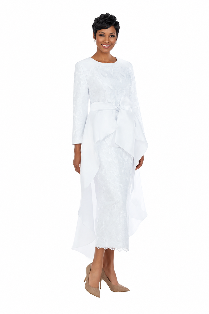 Sequined Lace Gown with Dramatic Hi-Lo Waist Cape