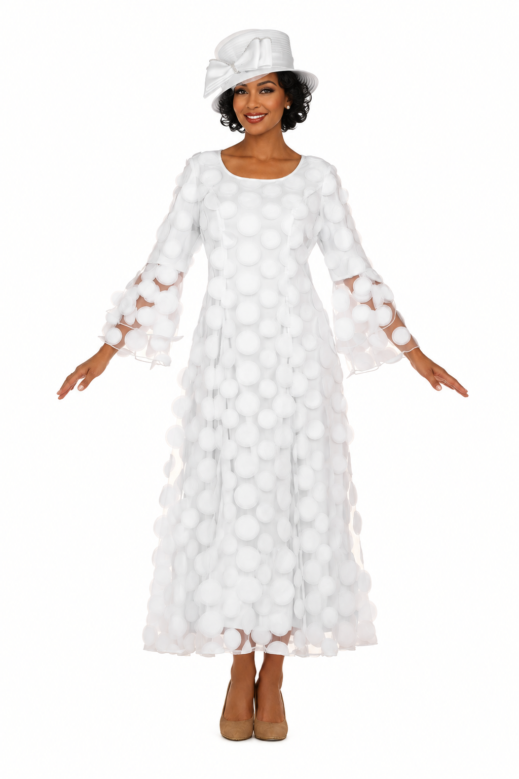 Elegant 3D Dot Mesh Bell Sleeve Maxi Dress