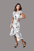 Newspaper Ruffle Midi Dress -81921