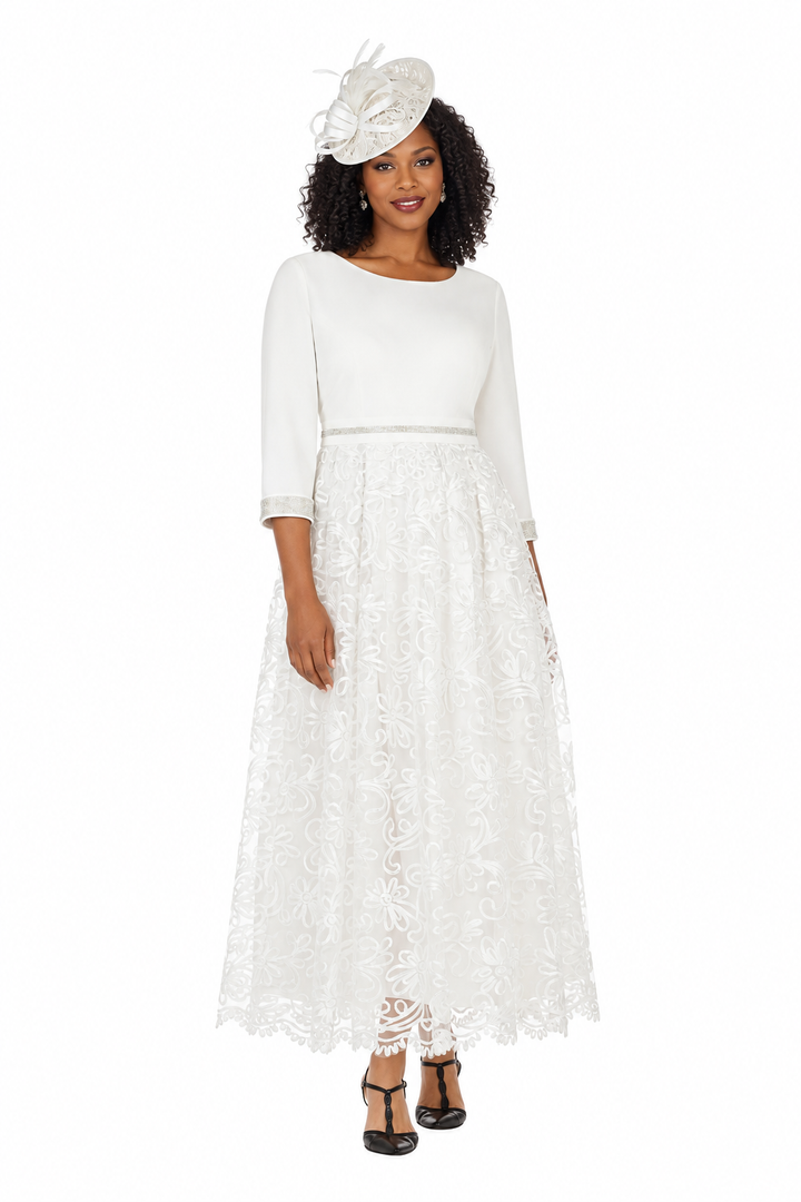 3/4 Slv Maxi Lace Overlay Drs w/ Rstnd Waist&Cuff