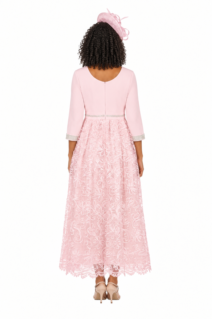 3/4 Slv Maxi Lace Overlay Dress w/ Rhinestoned Wai
