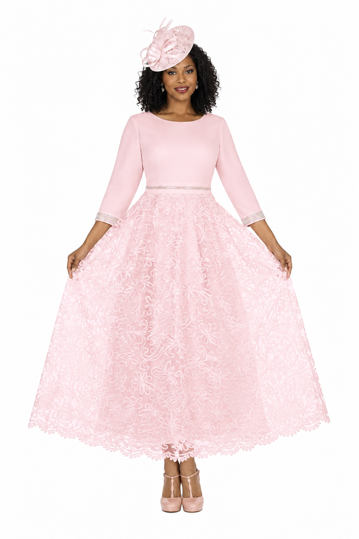 3/4 Slv Maxi Lace Overlay Dress w/ Rhinestoned Wai