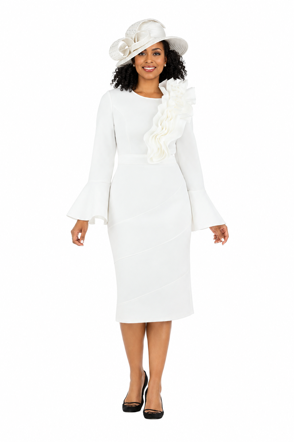 Ovsz Ruffle Bell Slv Scuba Dress