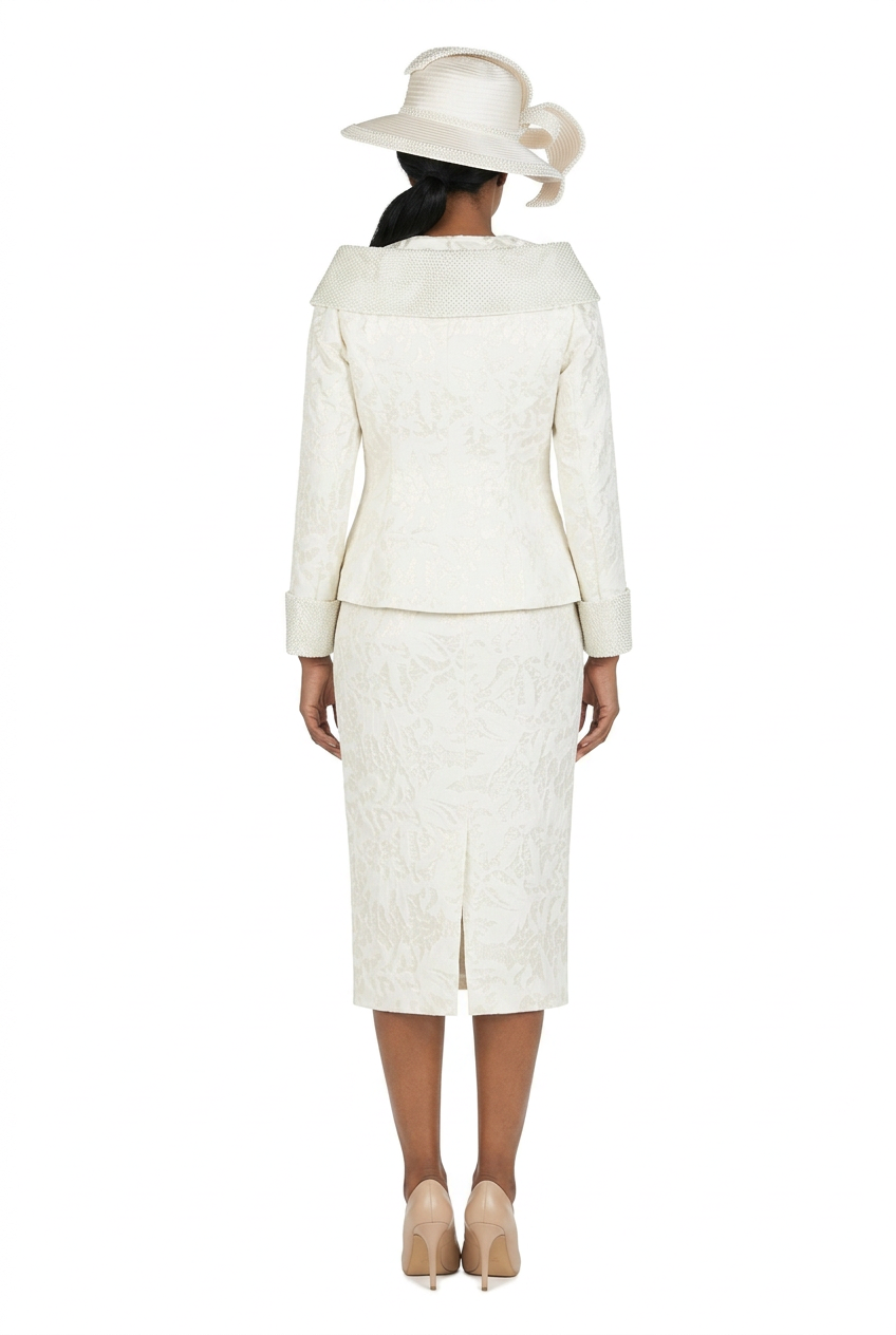 2pc Dbl-brstd Brocade Skirt Suit w/ Brooch