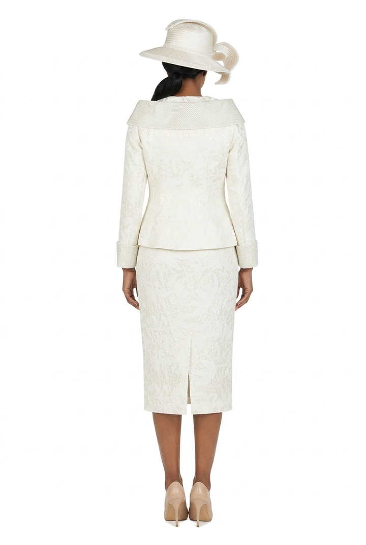 2pc Dbl-brstd Brocade Skirt Suit w/ Brooch